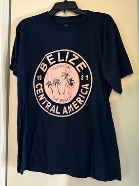 Belize Central America Graphic Tee - Navy with Pink Print